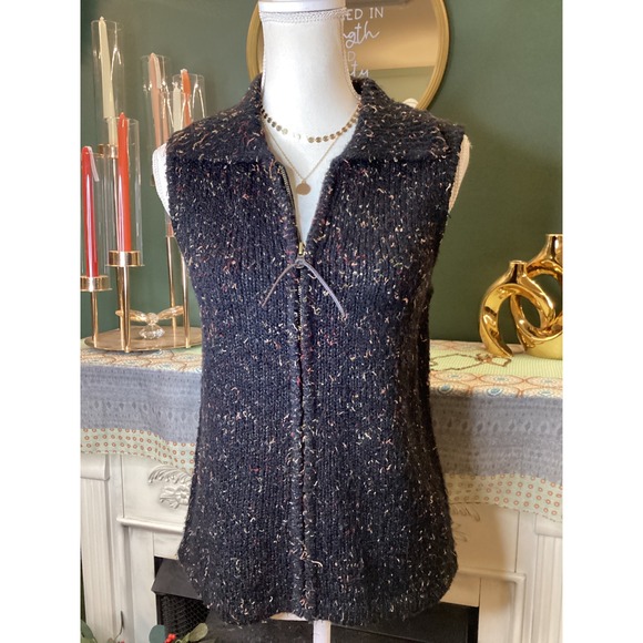Christopher & Banks Sweaters - Christopher & Banks Womens Small Black Confetti Knit Full Zip Sweater Vest Tweed